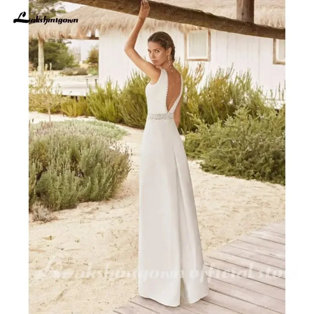 SIMPLE WEDDING IVORY JUMPSUIT WEDDING DRESS WITH POCKETS, MODERN BRIDAL PANTSUIT - Picture 2 of 3